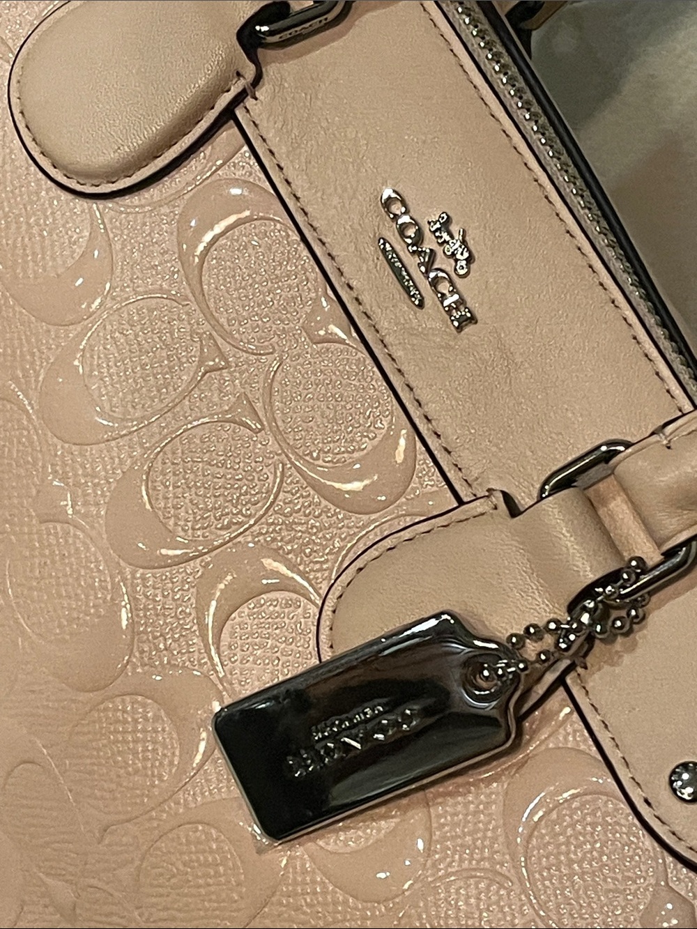 Coach Embossed Pebbled Patent Satchel Crossbody Light Blush Pink Beautiful Lux - Picture 3 of 11